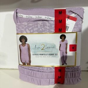 NWT Live to Lounge 4-Piece Pointelle Lounge‎ Set Pajama Purple Lavender Light M